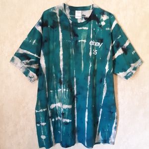 Tie Dye Teal Black bleached ebay logo t shirt size 2X NEW custom handmade